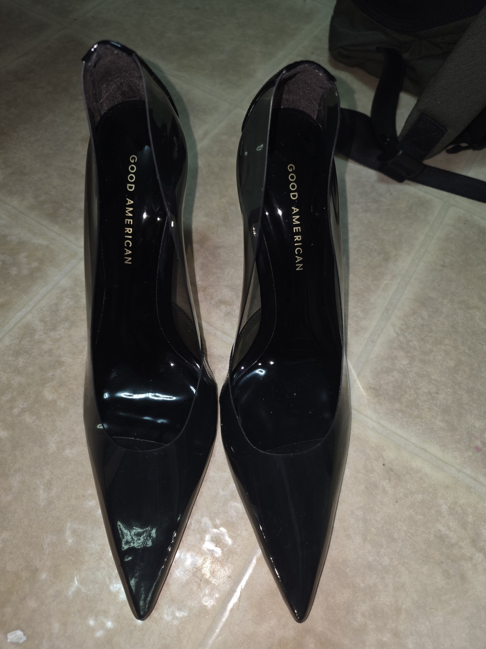 Good American Black Patent Pointed-Toe Pumps